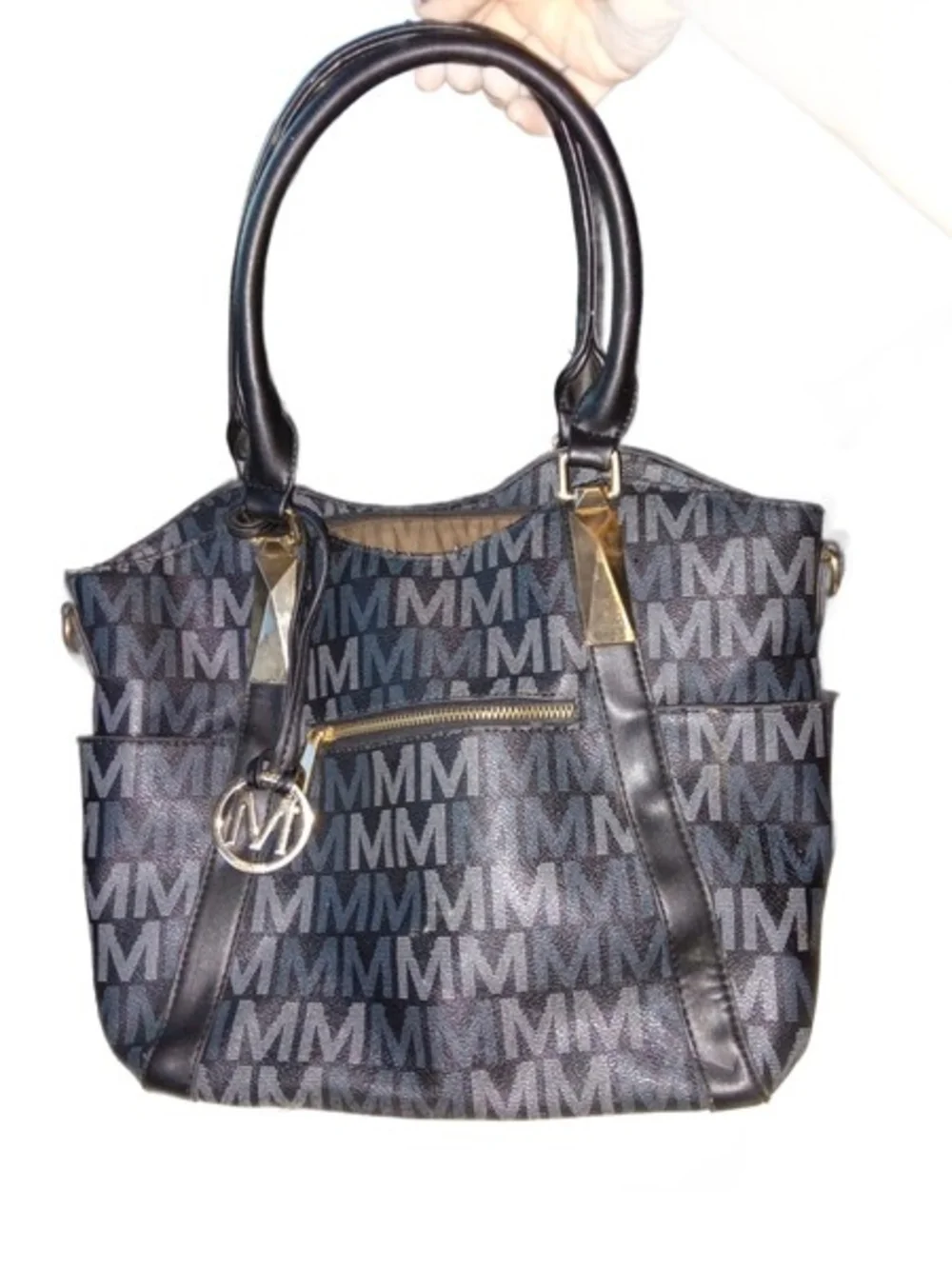 Monogram MM Black Tote Bag with Gold-Tone Accents